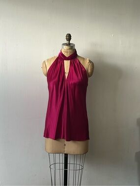 Elie Tahari Twisted Halter Silk top in Fuchsia Pink